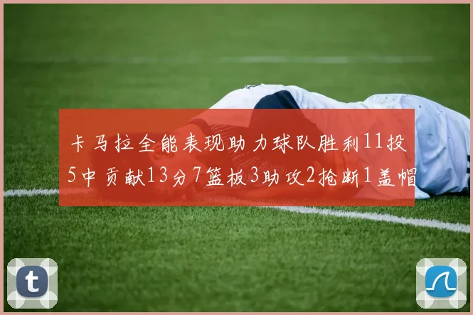 卡马拉全能表现助力球队胜利11投5中贡献13分7篮板3助攻2抢断1盖帽正负值5